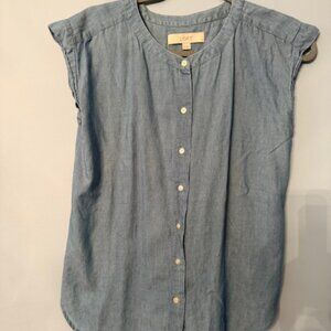Loft Women’s Chambray Button Cap Sleeve Top Blouse Shirt Size XS